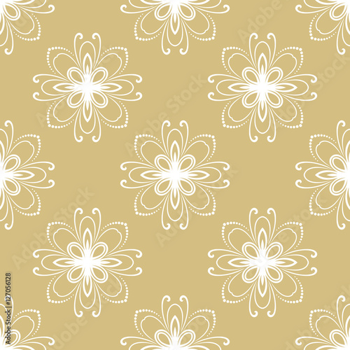 Floral vector glden and white ornament. Seamless abstract classic pattern with flowers