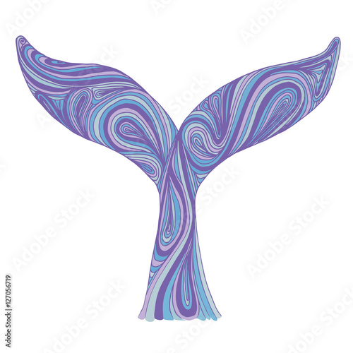 Whale tail. Freehand sketch. Ornament artistic vector illustration for tattoo, t-shirt print. Sea, ocean animal collection.
