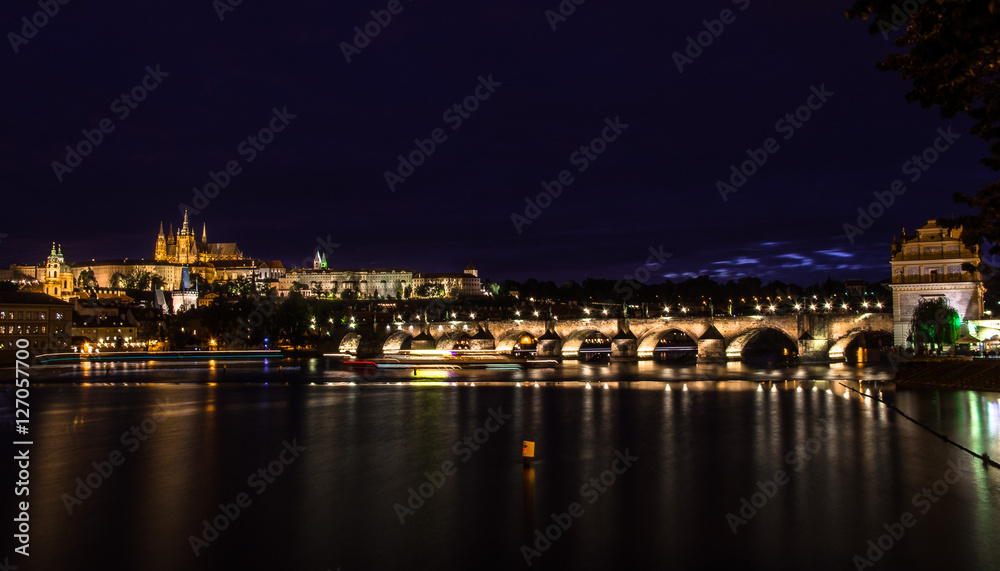Night view on Charles Bridge  in the Prague 