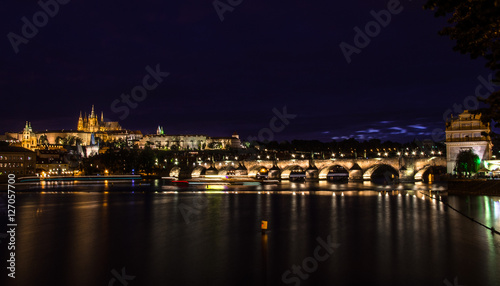 Night view on Charles Bridge in the Prague 