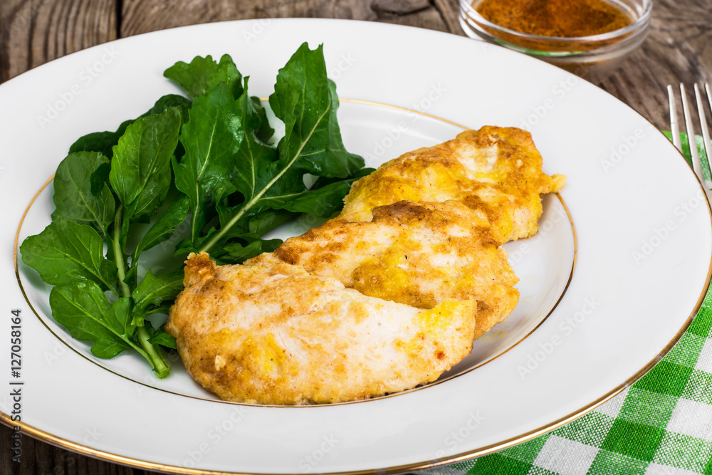 Chicken Fillet in Batter with Arugula Chicken Fillet in Batter with Arugula