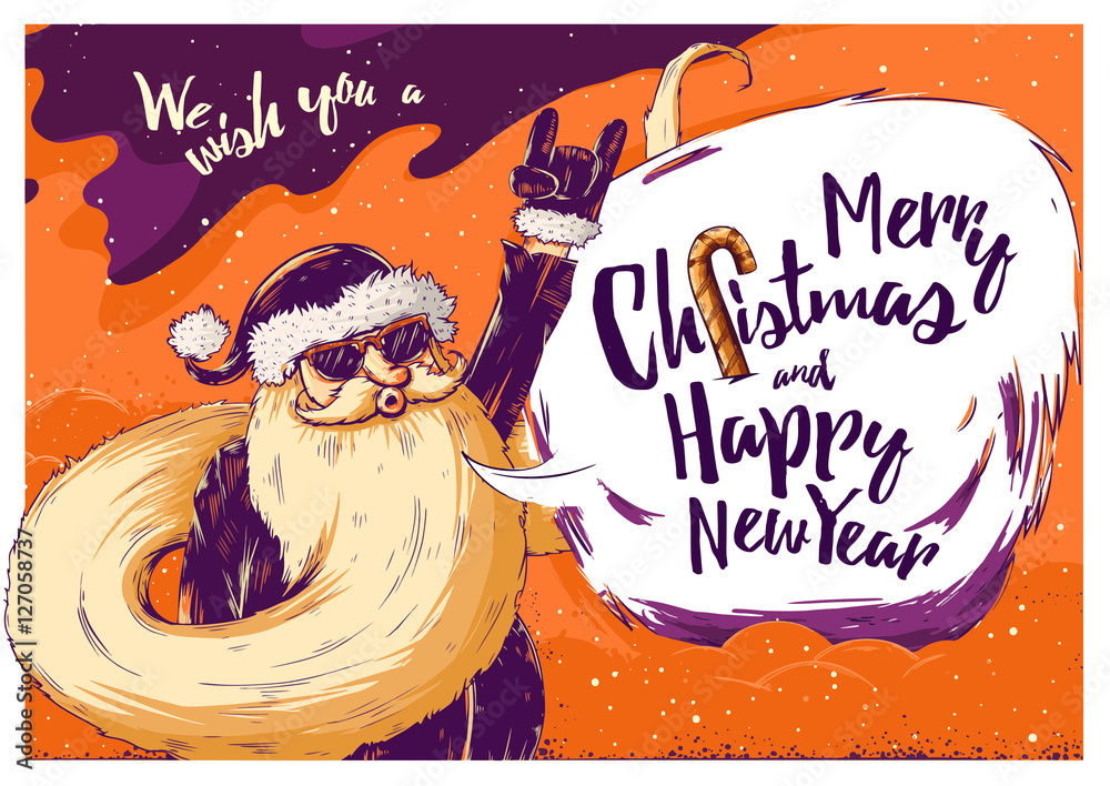 Obraz premium Hipster Christmas card or invitation flyer with Santa Claus