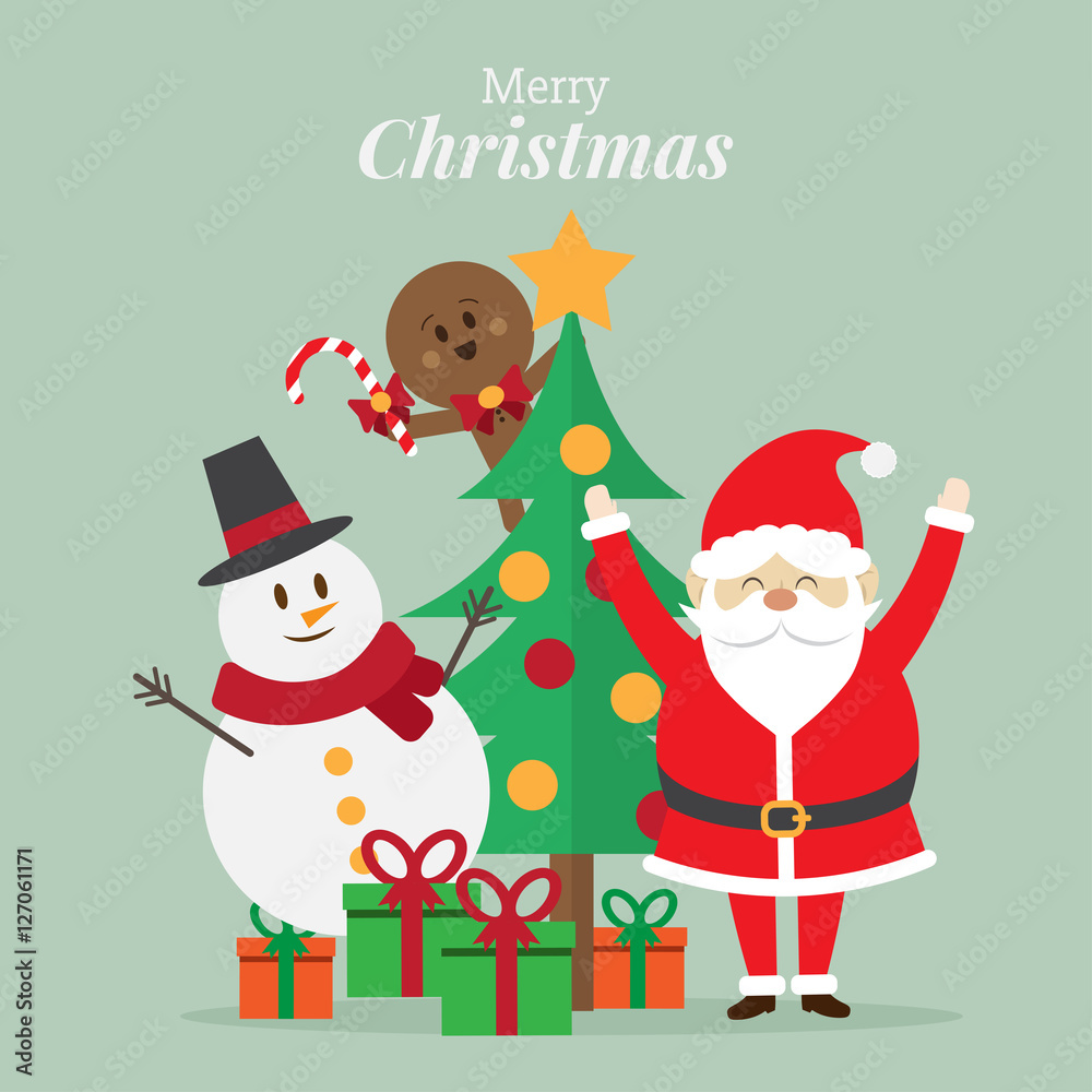 happy santa claus with stuff. christmas design concept. vector illustration
