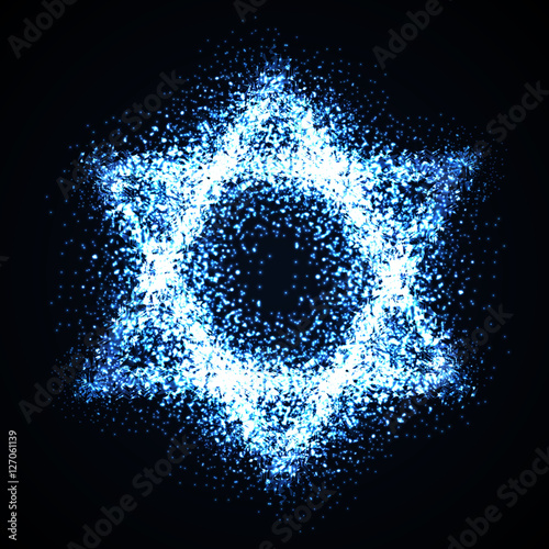 Shield of David. Star of David. The six-pointed geometric star figure is the compound of two equilateral triangles. Greeting card for the Jewish holiday