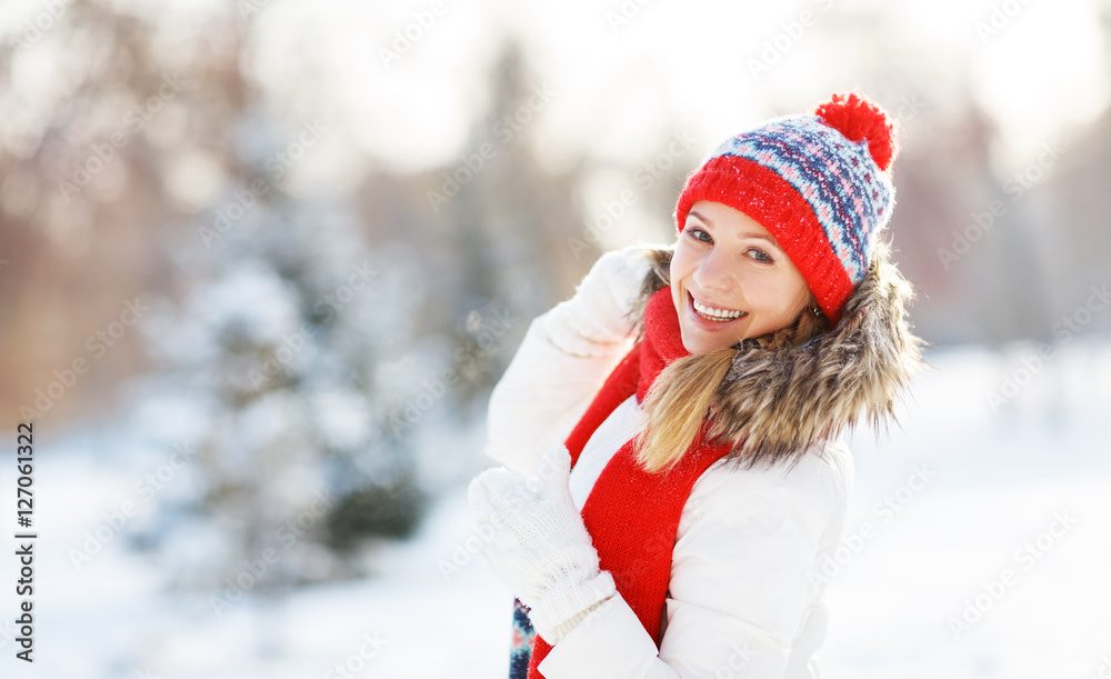happy young woman in winter for a walk happy young woman in winter for a walk