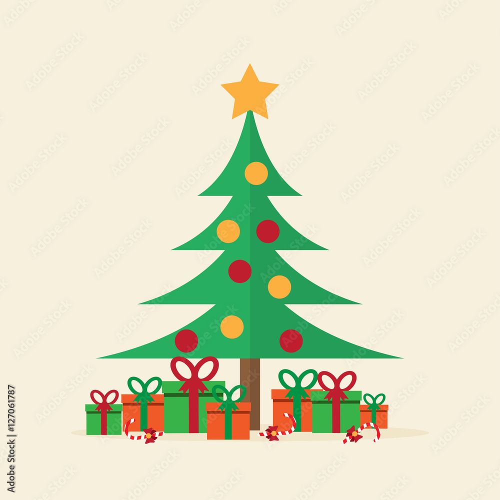 christmas tree with gift. vector illustration. christmas tree with gift. vector illustration.
