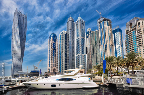 Dubai Marina with boats in Dubai, United Arab Emirates, Middle East © Tomas Marek