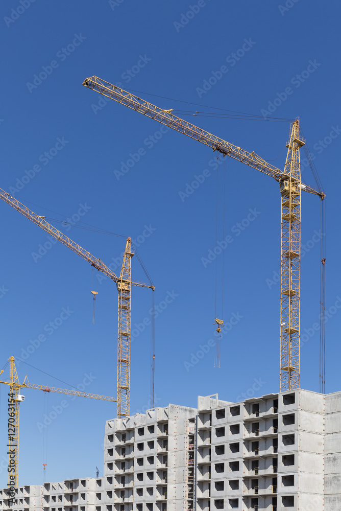 New group of construction building tenement apartment houses