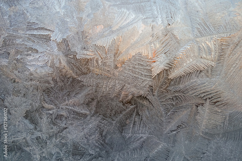 Winter patterns on glass from ice