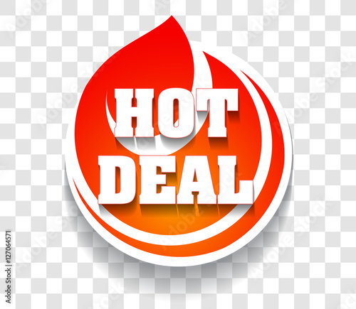 Flaming hot deal icon or symbol with stylized fire, shadow on a