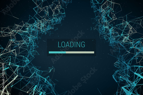 Progress loading bar on an abstract background. Polygonal technology background. Abstract space background, geometry surfaces, lines and points.