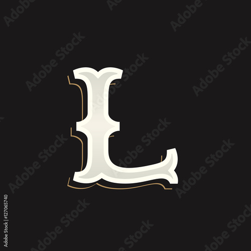 L letter logo with old serif on the dark background.
