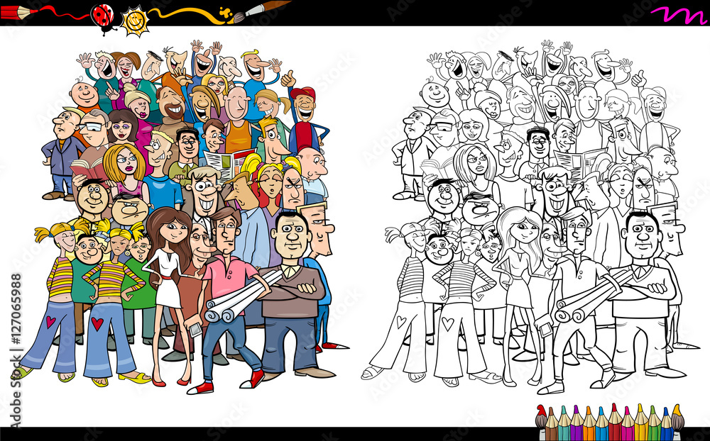 people in crowd coloring book