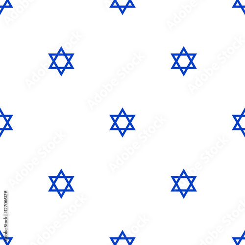 Seamless pattern with Jewish stars. Blue Jewish stars on a white background. Geometric pattern. Simple regular background.