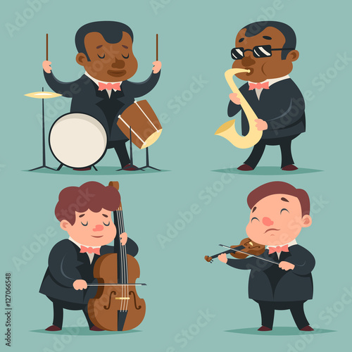 Music Artist Player Concept Character Icons Set Cartoon Design Template Vector Illustration photo