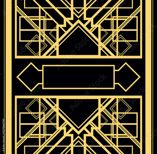 Art deco style geometric pattern, gold vector vintage background