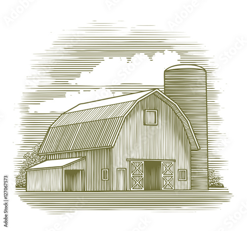 Woodcut Old Barn