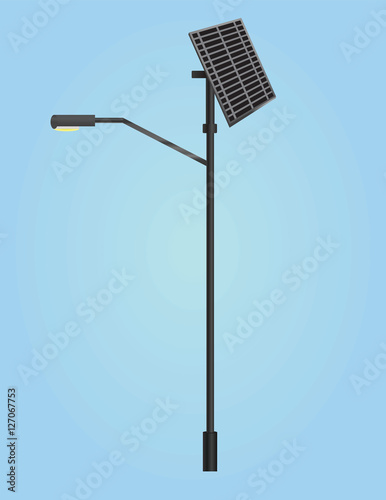 Street light with solar panel vector