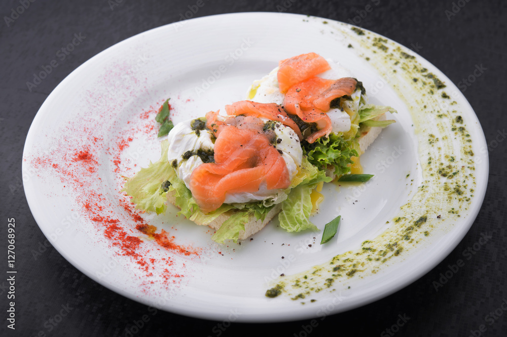 delicious bruschetta with salmon and lemon and cheese