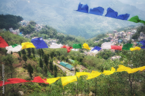 View from Tashi Viewpoint at Gangtok, India. The Tashi View Point of Sikkim is located at a distance of 4 kms from Gangtok, which is the capital city of Sikkim