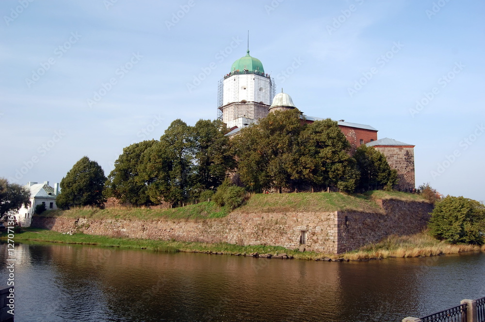 Autumn in Vyborg, Russia. View of the Vyborg Castle