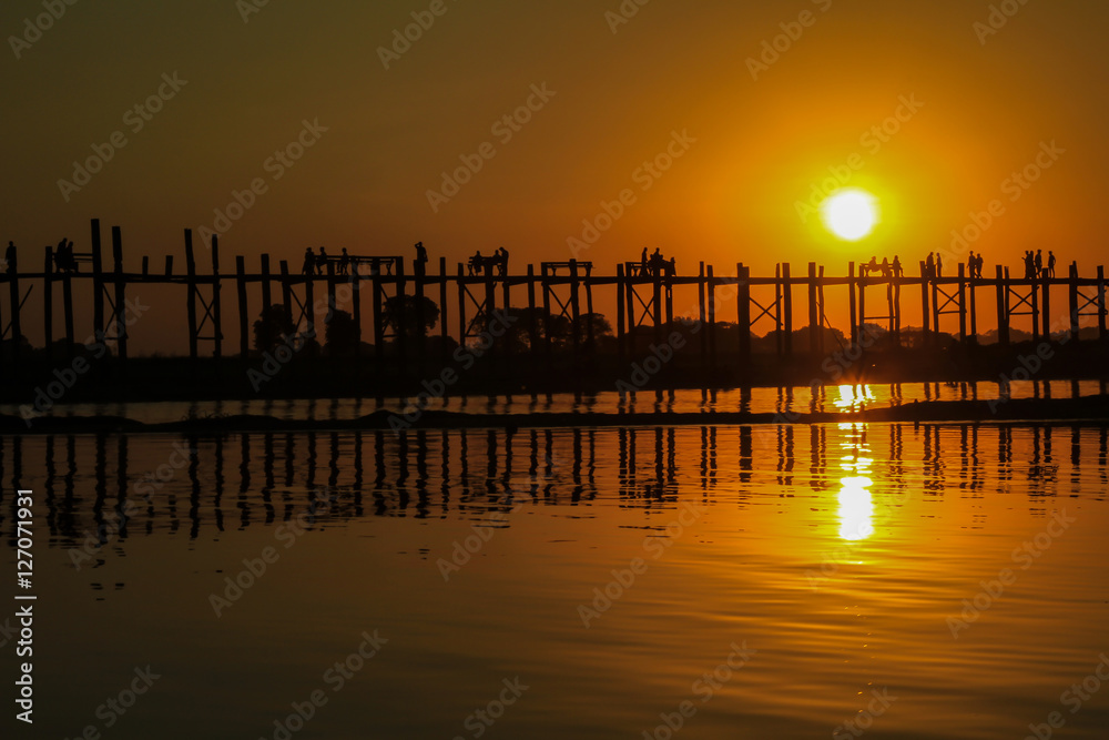 Sunset on U Bein Bridge, Amarapura, Myanmar Burma