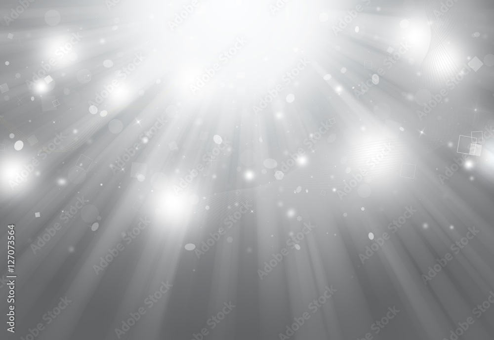Obraz premium Gray glitter sparkles defocused rays lights bokeh radial abstract background/texture.