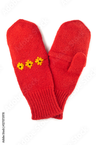 pair of red mittens isolated 