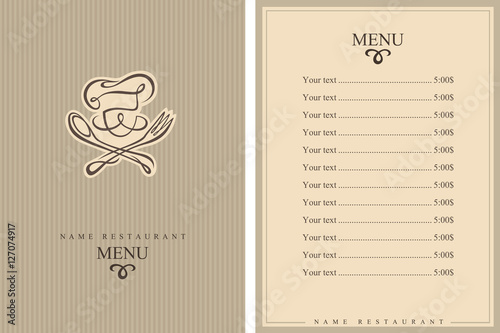 menu design with whiskered cook and kitchenware