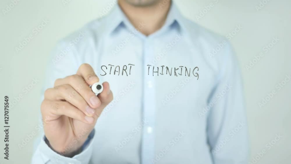 Start Thinking for Yourself , Man Writing on Screen Start Thinking for Yourself , Man Writing on Screen