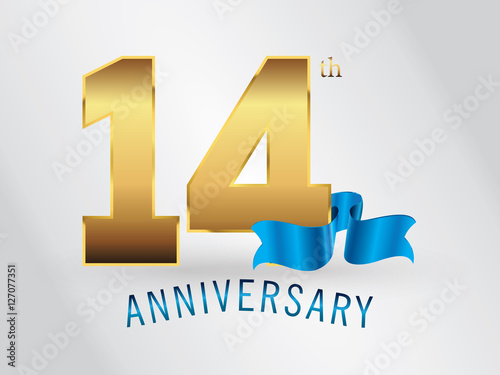 14 Years Anniversary Gold Logo and Blue Ribbon