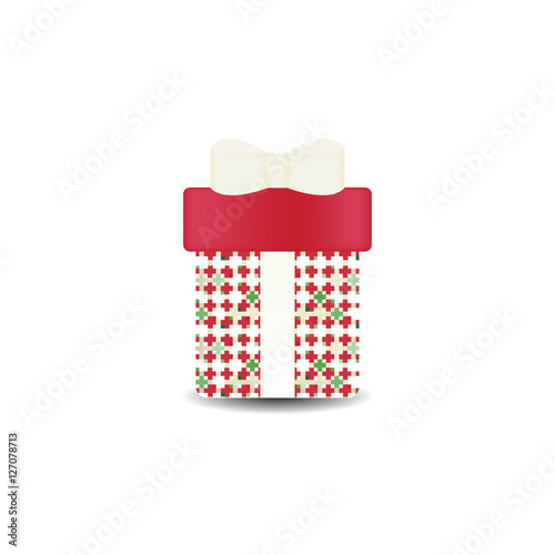 Christmas gift box with bow and ribbon, vector illustration.