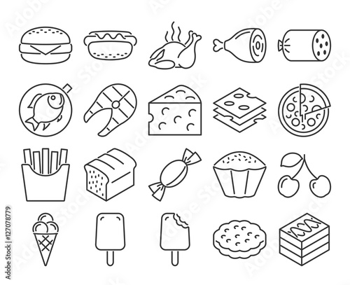 Modern line style icons set: Food