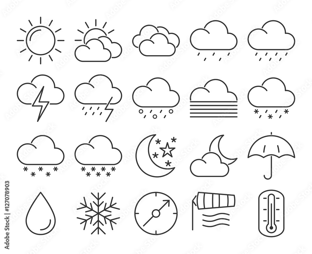 Modern line style icons set: Weather