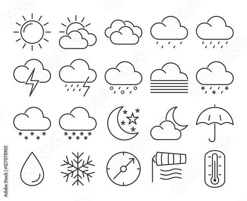 Modern line style icons set: Weather