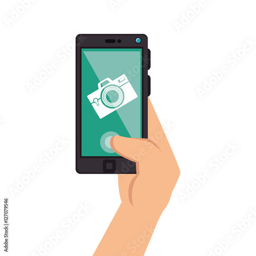 smartphone device with photographic app vector illustration design