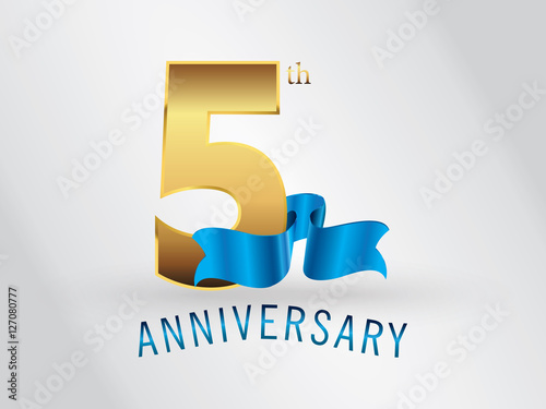 5 Years Anniversary Gold Logo and Blue Ribbon