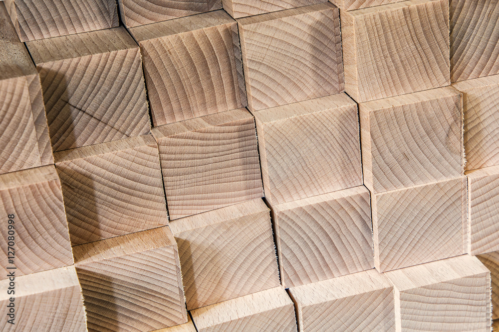Fototapeta premium Wood timber construction material for background and texture. details wood production. composition wood products. abstract background. small depth of field