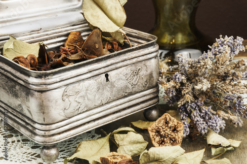 Silver Casket, jewelry/trinket box with potpourri and lavender