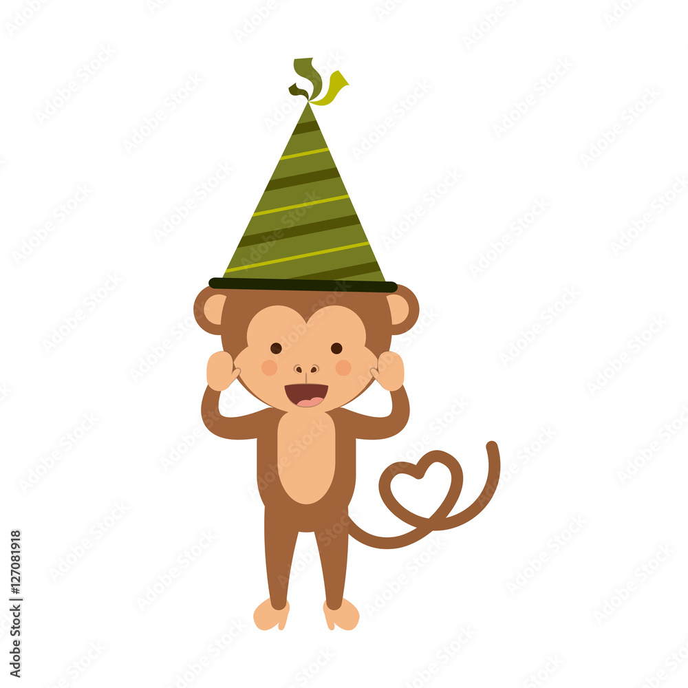 Monkey cartoon with party hat icon. Happy birthday celebration card and decoration theme. Isolated design. Vector illustration Monkey cartoon with party hat icon. Happy birthday celebration card and decoration theme. Isolated design. Vector illustration