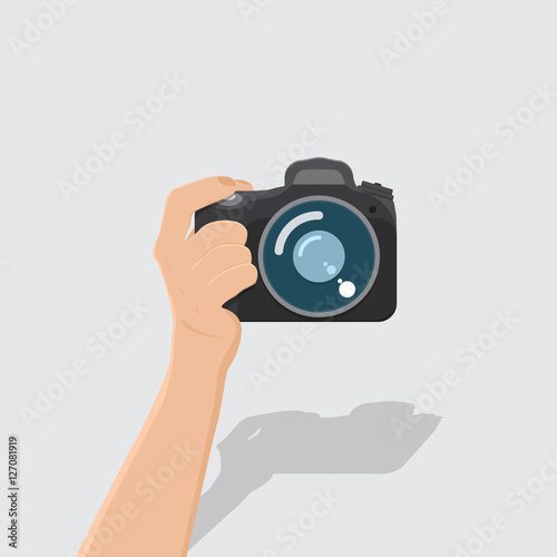 hand hold camera with shadow,flat design,vector eps10