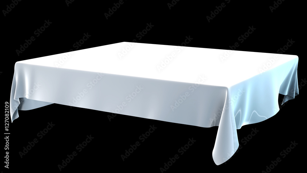 White rectangular tablecloth mockup isolated on black. 3D illustration White rectangular tablecloth mockup isolated on black. 3D illustration