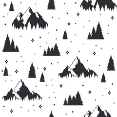 Wandcirkels Bergen patronen Reisthema doodle patroon met iconen  © librebird