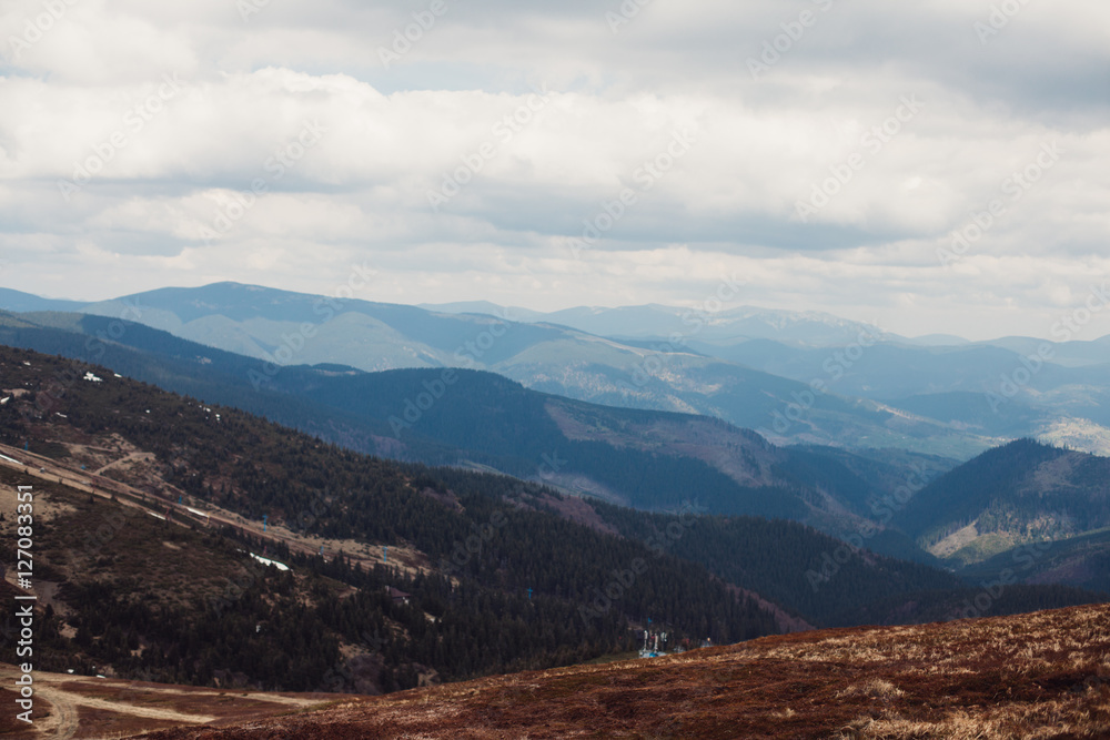 Beautiful cloudy sky in Carpatian Mountains