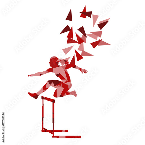 Female hurdles race woman athlete competing vector abstract back