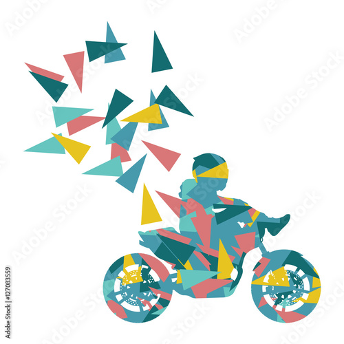 Motorcyclist performed extreme stunts driver vector abstract bac