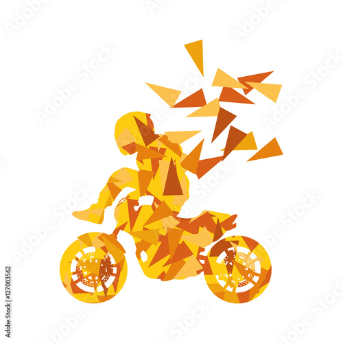 Motorcyclist performed extreme stunts driver vector abstract bac