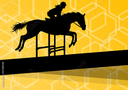 Horse with rider equestrian sport vector background