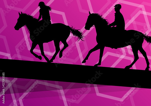 Horse with rider equestrian sport vector background