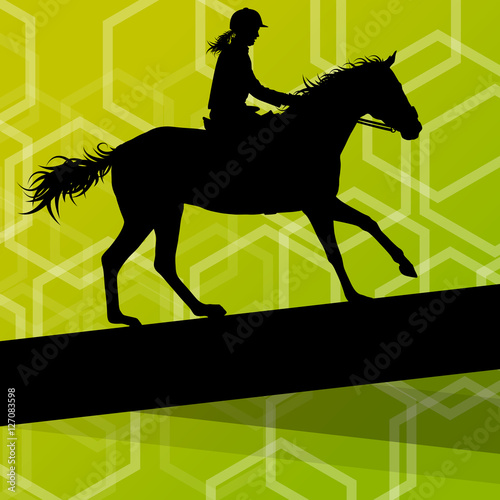 Horse with rider equestrian sport vector background
